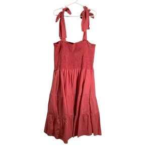 XiRENA Cotton Vibrant Coral Smocked Dress Coral Lined